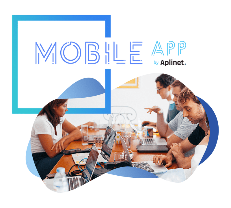 Grafika reklamująca Aplikacje Mobilne jako jedną z usług firmy Aplinet
